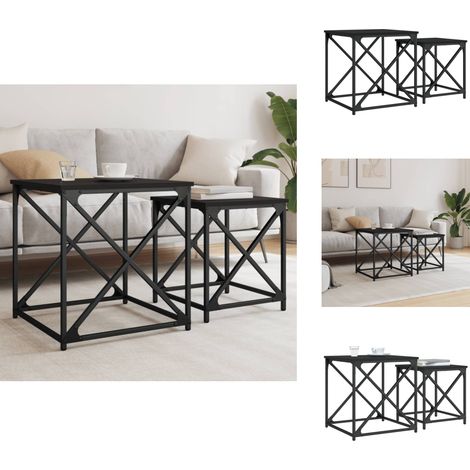 Tables basses gigognes 2 pcs noir bois d'ingénierie - Table Basse - Meuble De Salon - Table Gigogne - Table D'appoint - Décoration Intérieure (1/5)