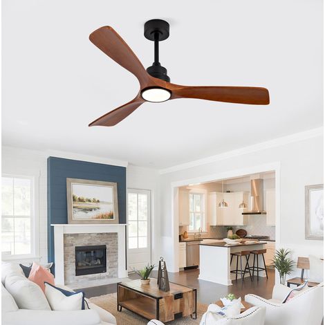 Deckenventilator 132 cm schwarz/dunkel walnuss aus Metall und Holz mit LED, DC-Motor, Fernbedienung und Wandschalter (1/5)