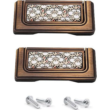 Lot de 2 poignées de porte de cuisine vintage en céramique, poignées de tiroir en céramique de 64 mm (1/5)