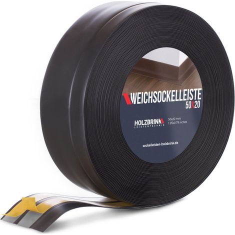 HOLZBRINK Weichsockelleiste selbstklebend PVC 50x20mm, 5 m Winkelleiste für Küchenarbeitsplatte, Bodenbelag Eckleiste selbstklebend Farbe: Schwarz