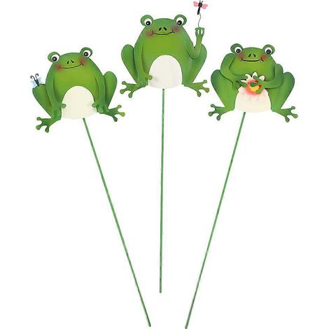 Lot de 3 décorations de jardin en forme de grenouilles, à planter dans un piquet. (1/5)