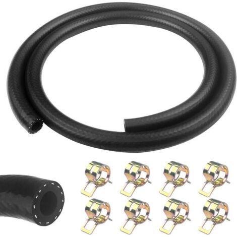 Pair 1 Mètre durite essence, 8mm Diamètre Intérieur durite gasoil, tuyau essence avec 8pcs colliers de serrage, Tuyau de Carburant pour Camion, Voiture, Tracteur ou Petit Moteur