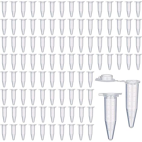 100 Pièces Tubes à Centrifuger de 1,5 ML, Micro Tube à Centrifuger en Plastique, Micro Tubes à Essai Flacon, Plastique Tube à Essai Centrifuge, Conique Microtube, Adapté à Laboratoires