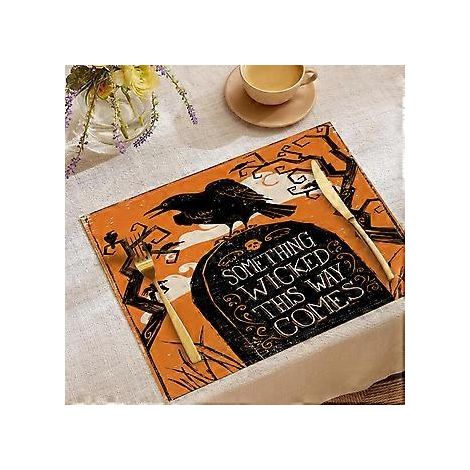 Halloween-Tischsets aus Leinen, Serie „Süßes oder Saures“, Kombinations-Tischsets, Restaurant-Festtagsdekoration, Geschirr-Isolierunterlagen (YMCD-36)