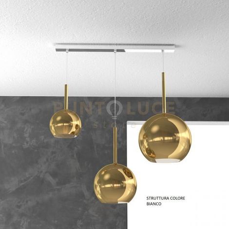 SOSP. BIANCO RETTANGOLARE 3 LUCI VETRI (1 X GRANDE+ 1 X MEDIO+ 1 X PICCOLO)TUTTI ORO 1155BI-S3 RMIX-OR