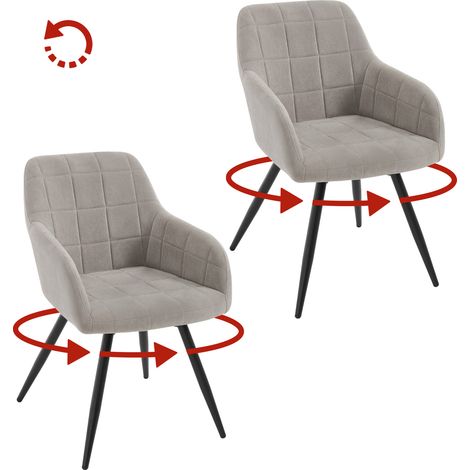 Woltu – Lot de 2 chaises pivotantes en velours – Dossier rembourré et accoudoirs – Design pivotant 360° – Pieds en métal antidérapants – Gris clair (1/5)