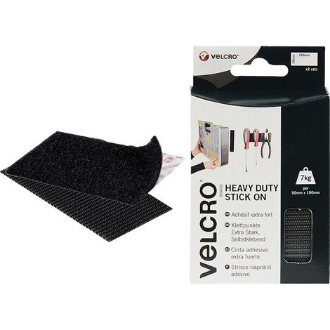 Velcro Brand Heavy-Duty Stick On Strips 50 x 100mm Black