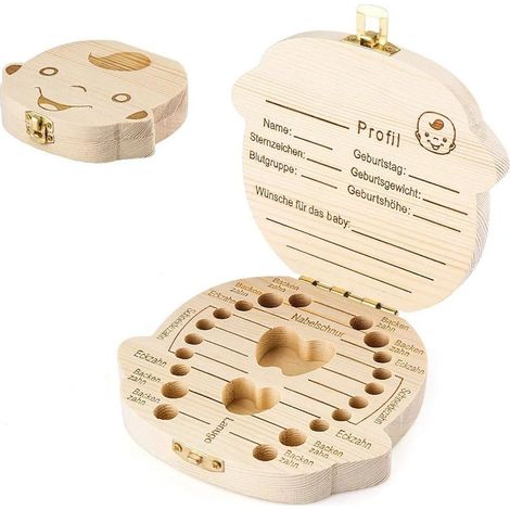 Boîte à dents de lait avec des histoires de la Petite Souris - Boîte à dents de lait en bois pour filles et garçons - Idée cadeau pour baptêmes et anniversaires (1/5)