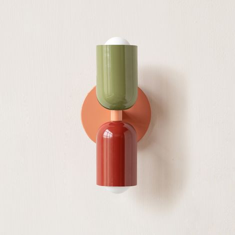 Vintage kreative Wandlampe in Cremefarben – Nordic Wandbeleuchtung für Korridor oder Bettseite, Doppelköpfige Lampe mit grünem und rotem Licht (rosafarbene Basis)