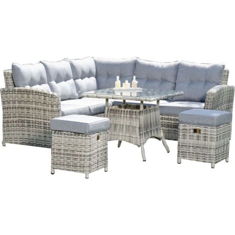 SunnySmart 4-teilige Lounge-Dining-Gruppe Windsor Aluminium mit Kunststoffgeflecht vintage-taupe