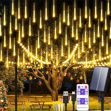Lumières Solaires de Pluie de Météores 30 cm 10 Tubes 240 LEDs Imperméable Guirlande Lumineuses de Noël Exterieur Tubes Lumineux (1/5)