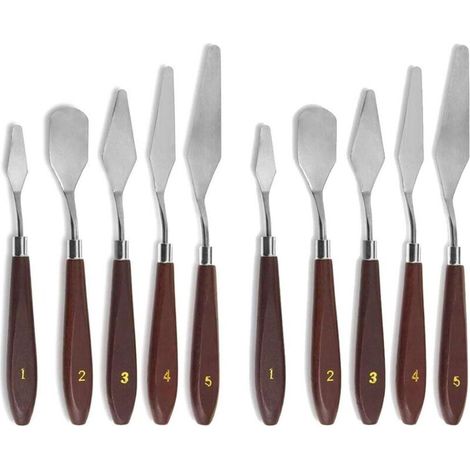 2 Sets mit je 5 Edelstahl-Palettenmessern und Spachteln für Ölmalerei und Farbmischung