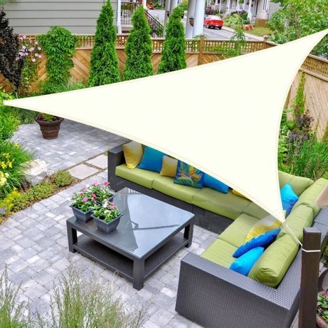 3x3x3m Triangular Waterproof Shade Sail UV Protection for Patio Garden Outdoor - Cream (1/5)