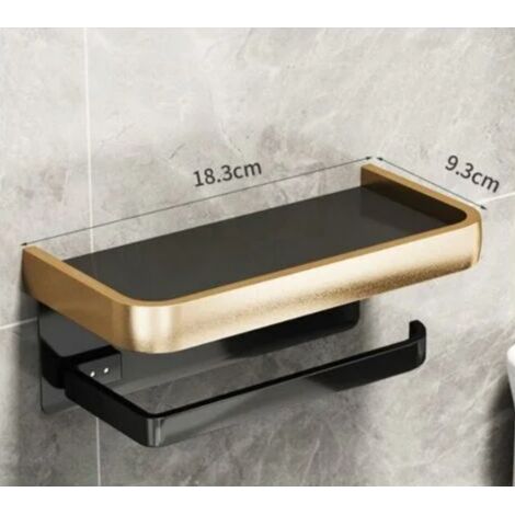 Porte-papier toilette salle de bain sans poinçonnage cintre mural papier toilette rouleau (double couche noir et or) (1/4)