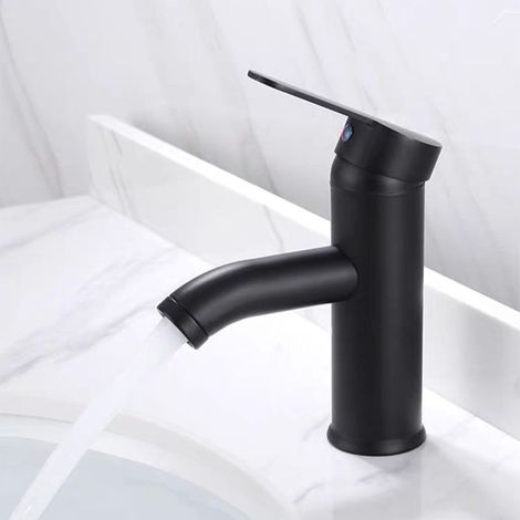 Acier Inoxydable 304, Robinet Salle Bain avec Tuyau, Chaude et Froide Robinet Lavabo, Robineto Lave Main pour Lavabo Dans la Salle de Bain, les Toilettes des Invités (Noir) (1/5)