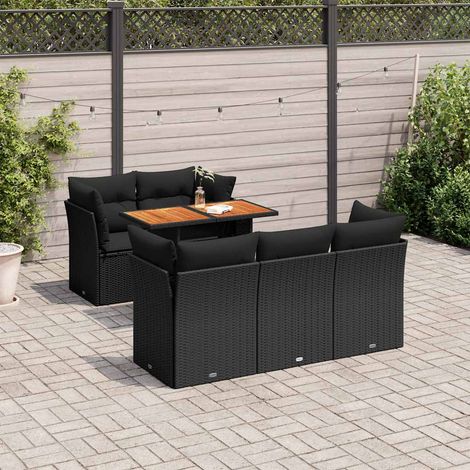 Set de sofás de jardín 6 piezas y cojines ratán sintético negro vidaXL (1/5)