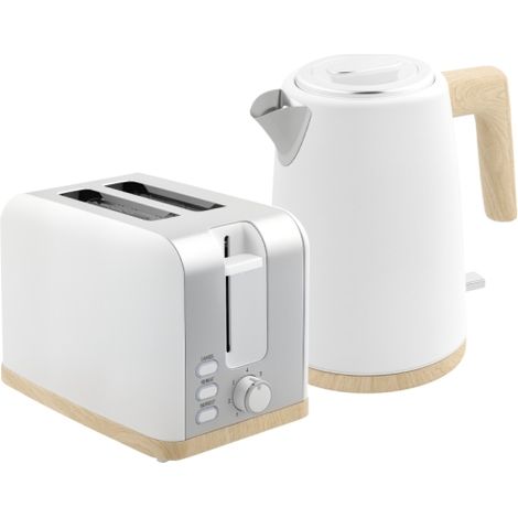 Fast Boil Kettle and Toaster Set: 1.7L 3000W kettle with 2-slice toaster,7 browning levels,defrost,reheat,auto-off,boil-dry protection,white.