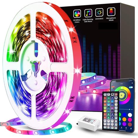 Ruban Led 5m,Led Chambre,Bande Led Autocollant Contrôlé par APP&Avec télécommande 44 touches, Pliable, Multicolore, Timing lumiere bande led interieur maison pour chambre gaming, Fête (1/5)