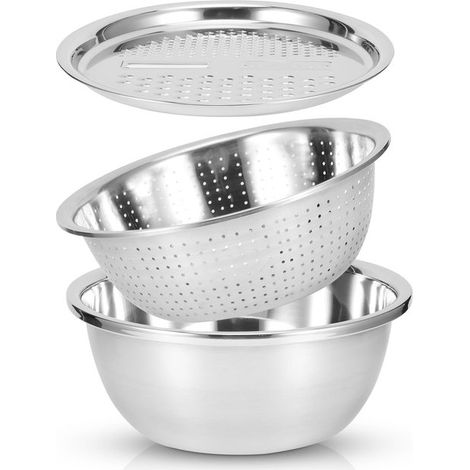 Tazón para lavar arroz mineral, cesta de filtro de agua universal 3 en 1, juego de ralladores de cocina, colador rallador de arroz para ensaladas (1/5)