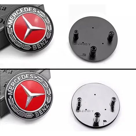 (Étoile rouge chromée, base argentée 38 mm) - Emblème de voiture en ABS à 3 broches pour calandre supérieure avant et capot, compatible avec les Mercedes-Benz Classe E/S (logo étoile, blé et pommier). (1/5)