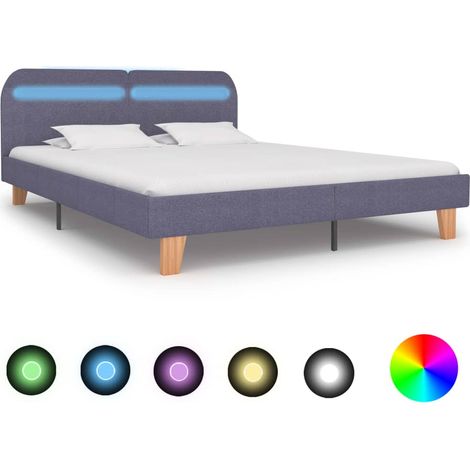 Bettgestell mit LED Hellgrau Stoff 160x200 cm