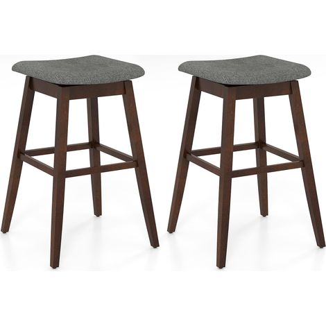 COSTWAY Set di 2 Sgabelli da Bar Girevoli, Sedie Ergonomiche in Tessuto di Lino con Seduta Imbottita, Poggiapiedi e Gambe in Legno di Gomma, Portata 140 kg, per Isola Cucina, Soggiorno e Pub (1/5)