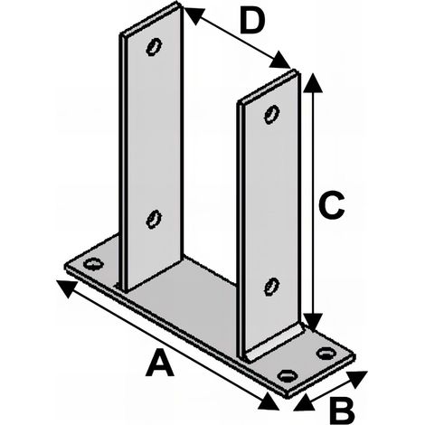 Pied de poteau en U type PBU-91 (A x B x C x D x ép) 200 x 60 x 200 x 91 x 5,0 mm - AL-PBU91 - Alsafix - -