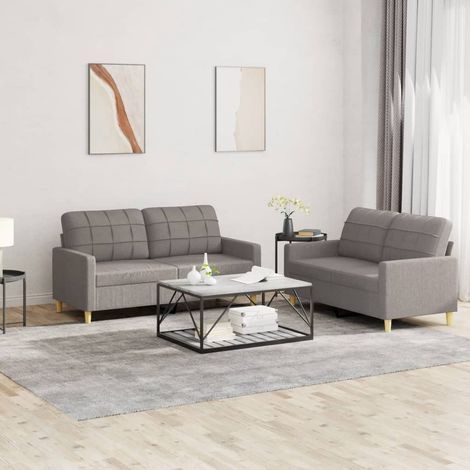 2-tlg. Sofagarnitur mit Kissen Taupe Stoff (1/5)