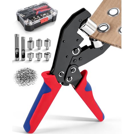 Kit de pinces à œillets avec inserts interchangeables, pince à trous avec boîte de rangement et 400 œillets (diamètre 6/10 mm, 200 pièces chacune), outil d'œillets manuel pour bâches, PVC, cuir (1/5)