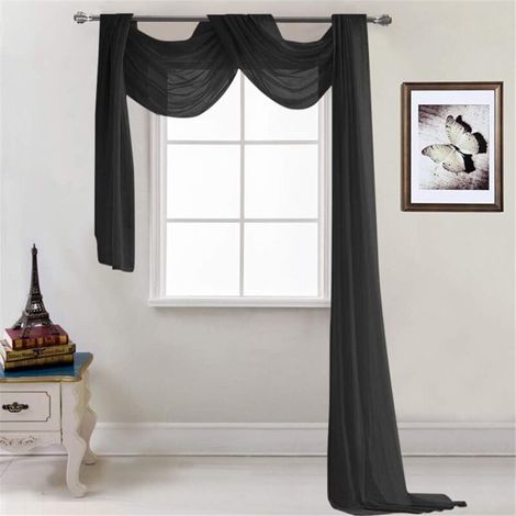 - Sheer curtain - Handmade decoration - Sheer voile - Plain decoration - Decorative curtain for bedroom, living room, wedding - 52 x 216 cm Black-Sunny (1/3)