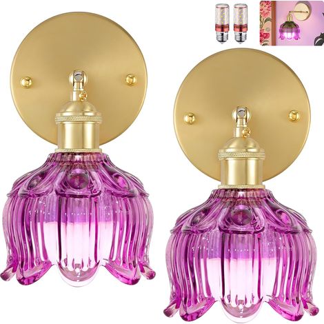 Lot de 2 appliques murales avec ampoule, lampes de chevet vintage, appliques murales pour miroir de salle de bain, applique murale fleur en verre (1/5)