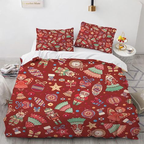 140X200Cm Housse Couette Ado Garçon Livré avec 2 Taies d'oreiller 65X65Cm Housse Couette 140X200 Pere Noel Père Noël Polyester De Haute Qualité Anti-Rides sans Repassage - 140 x 200 cm (1/5)