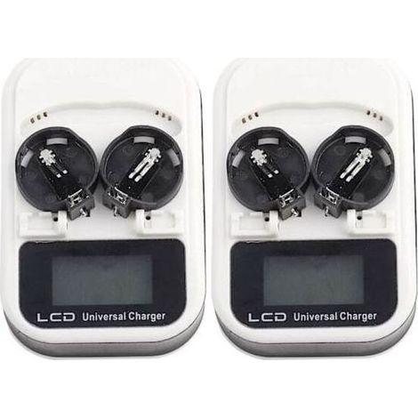 Confezione da 2 caricabatterie ricaricabili con display LCD per batterie a bottone al litio LIR2016, LIR2025 e LIR2032 (spina UE 100-240 V). (1/5)