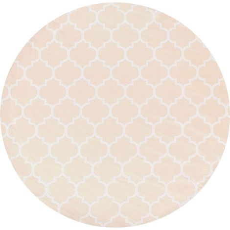 Tapis d'Extérieur et Intérieur Moderne 160 cm Forme Ronde Motif Treillis Marocain Beige et Blanc Mosore