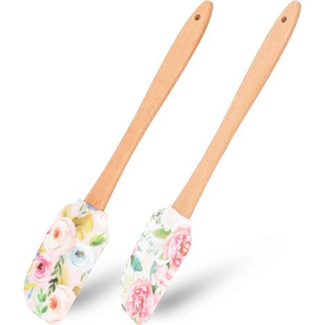 Lot de 2 spatules racloirs en silicone pour gâteaux et crèmes, avec manche en bois.-30.00X6.00X1.00CM (1/4)