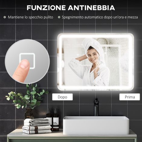 Miroir LED tactile 60x80 cm pour salle de bain, lumière réglable 3 couleurs, gradation d'intensité, fonction anti-buée (1/5)