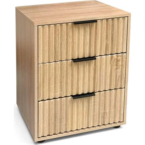 Commode moderne en bois mélaminé, 3 tiroirs, 50 x 40 x 64 cm, couleur chêne