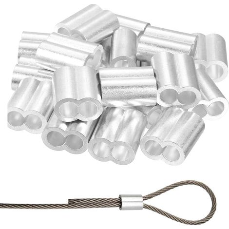 Lot de 100 manchons aluminium 3mm, Bagues de sertissage pour câbles acier, Double embouts argentés pour câbles aviation et marine (1/5)