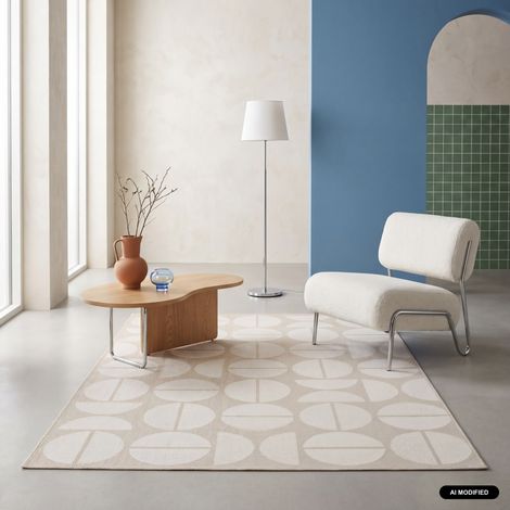 Tapis intérieur/extérieur contemporain motifs géométriques crème et beige polyester recyclé Megan 120 x 170 cm (1/5)