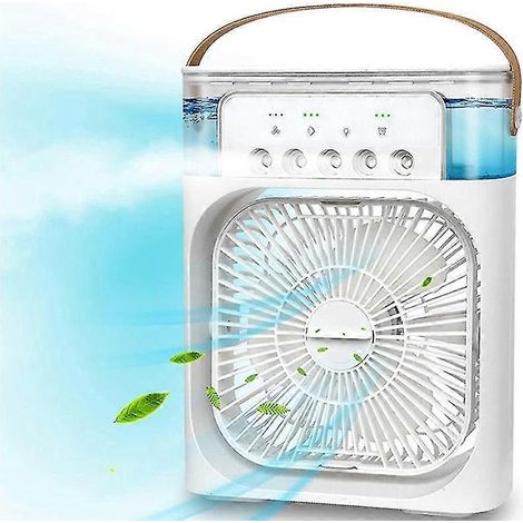 Ventilateur climatiseur portable USB de bureau, mini ventilateur rafraîchisseur d'air par évaporation avec 7 couleurs d'éclairage, blanc persil (1/5)