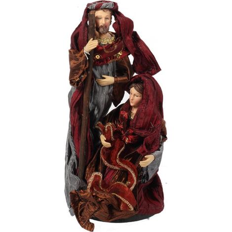 Statuetta della Sacra Famiglia in tessuto di lino, color bordeaux e grigio, 25 cm - Decorazione natalizia (1/3)