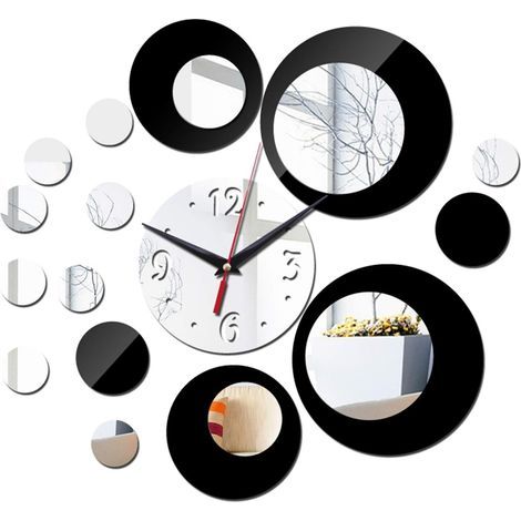 Horloge murale-Miroir acrylique argenté et noir - Créatif pour le salon3Dhorloge murale (1/5)