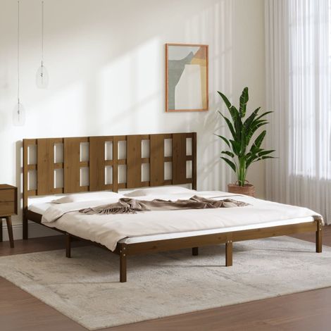 Cadre de lit sans matelas marron miel 200x200cm bois pin massif (1/5)