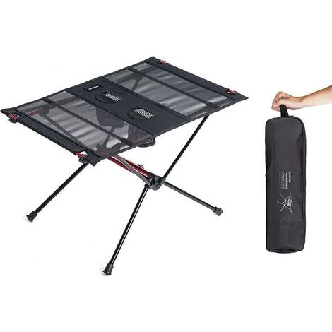 Tavolo da picnic ultraleggero per esterni, tavolo da campeggio pieghevole in lega di alluminio nero 59x40 cm - (1/5)