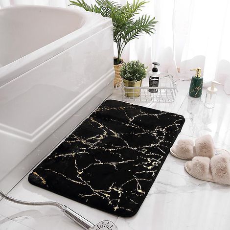 un Tapis De Bain Noir Tapis De Bain Lavable Antidrapant, Tapis De Salle De Bain 40 60 Cm Dcoration Dore Tapis De Mnage Accessoires De Salle De Ba (1/4)