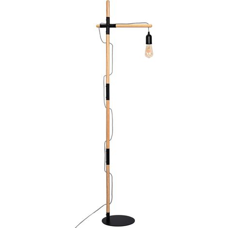 Barcelona Led – Lampe sur pied LED en bois naturel – Finition noire – Hauteur 164 cm – Culot E27 – Ampoule non incluse