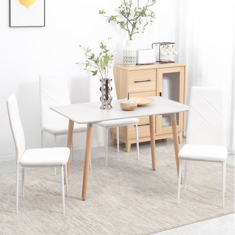 Set di 4 sedie da pranzo imbottite in similpelle bianca con gambe in acciaio OKWISH (1/5)