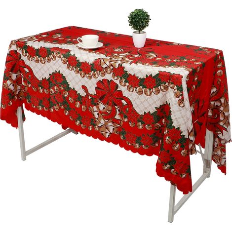 Nappe de table Noël en polyester imprimée anti-taches 180x150 cm motif cloche coloris photo décoration cuisine salle à manger fête 1 pièce (1/5)