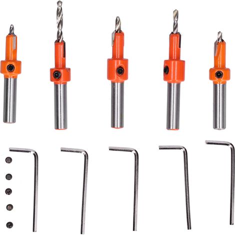 Juego de 5 brocas avellanadoras de alta dureza, gran fuerza de corte, brocas para madera duraderas, ideales para trabajos de carpintería. (1/5)