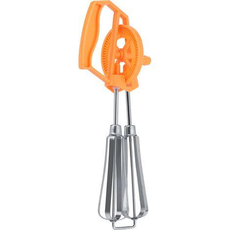 Batteur à œufs manuel orange en acier inoxydable et plastique, rotation automatique, effort réduit, pour cuisine domestique (1/5)